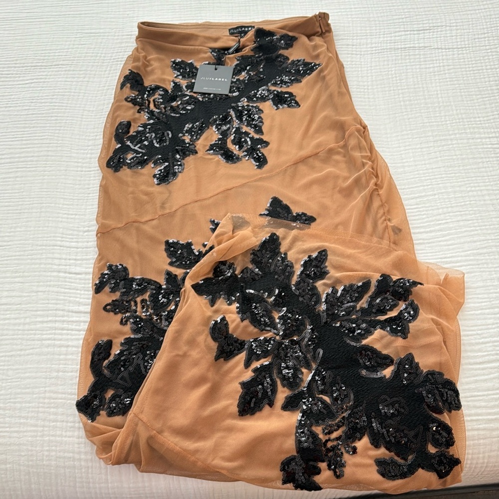 JLUXLABEL BLACK EDENA EMBROIDERED MIDI SKIRT - skirt only !